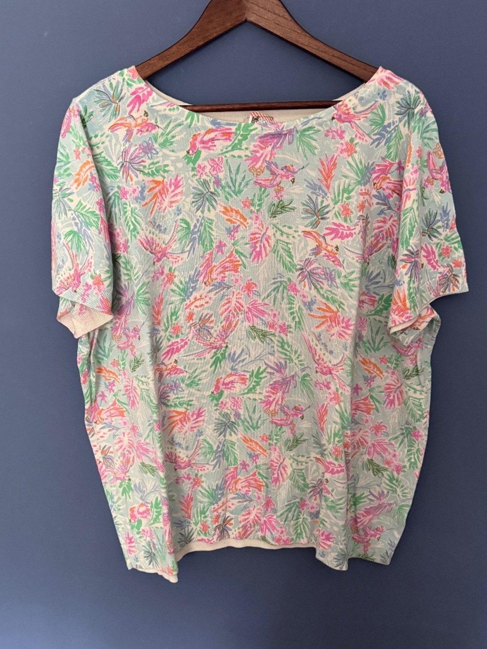 Talbots Tropical Parrot Print Short Sleeve Lightweight Sweater 3X